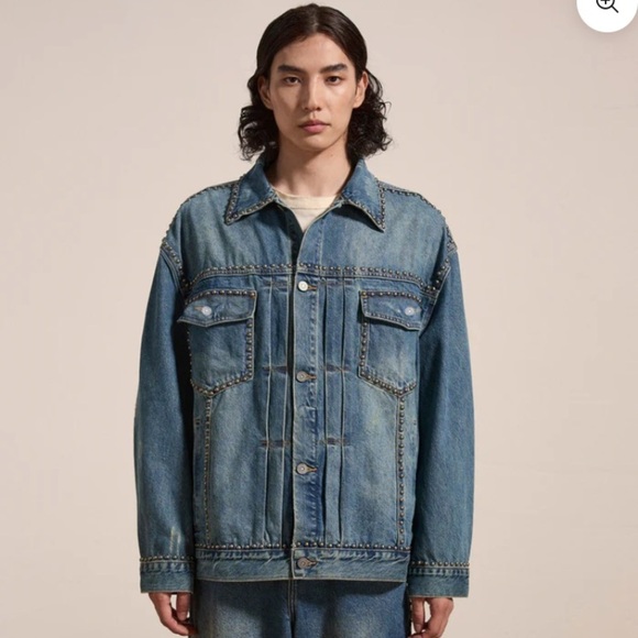 FOUND Azar Studded Oversized Denim Jean Jacket NWT Statement Layering Piece - Picture 12 of 16